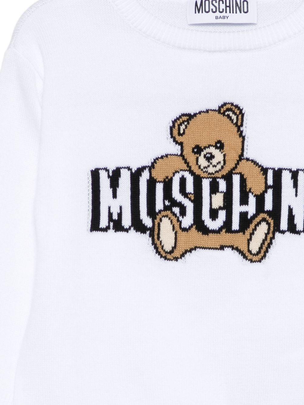 Maglione per neonati Moschino Kids bianca con logo ricamato sul davanti - Rubino Kids