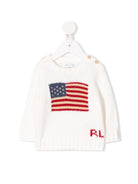 Maglione per neonati Ralph Lauren Kids bianco con motivo bandiera intarsiato - Rubino Kids