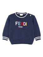 Maglione per neonato Fendi Kids blu con collo e polsini a contrasto - Rubino Kids