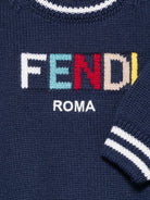 Maglione per neonato Fendi Kids blu con collo e polsini a contrasto - Rubino Kids