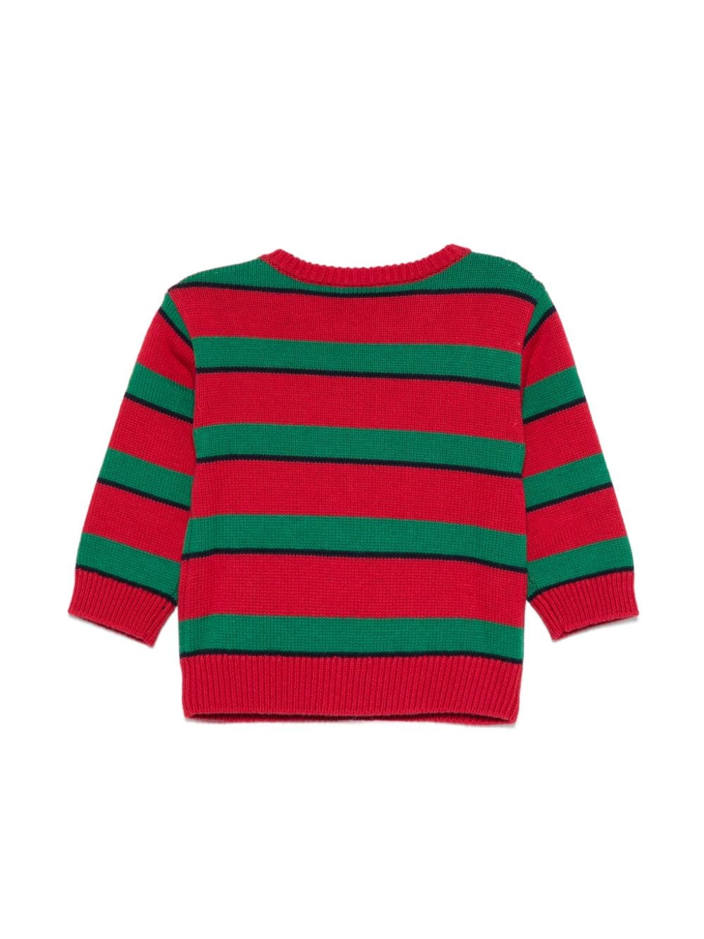 Maglione per neonato Moschino Kids a righe rosso e verde con ricamo Teddy Bear - Rubino Kids