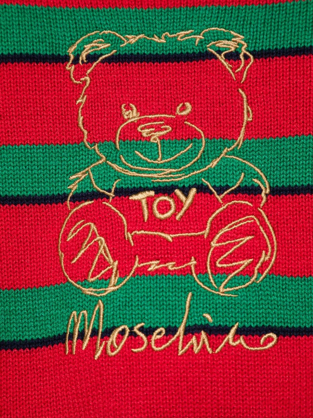 Maglione per neonato Moschino Kids a righe rosso e verde con ricamo Teddy Bear - Rubino Kids