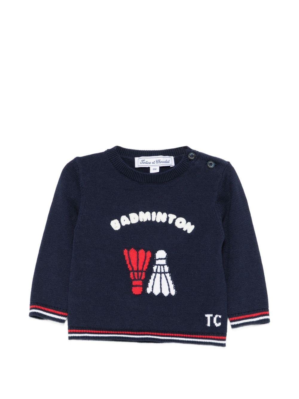 Maglione per neonato Tartine Et Chocolat blu con ricamo badminton - Rubino Kids