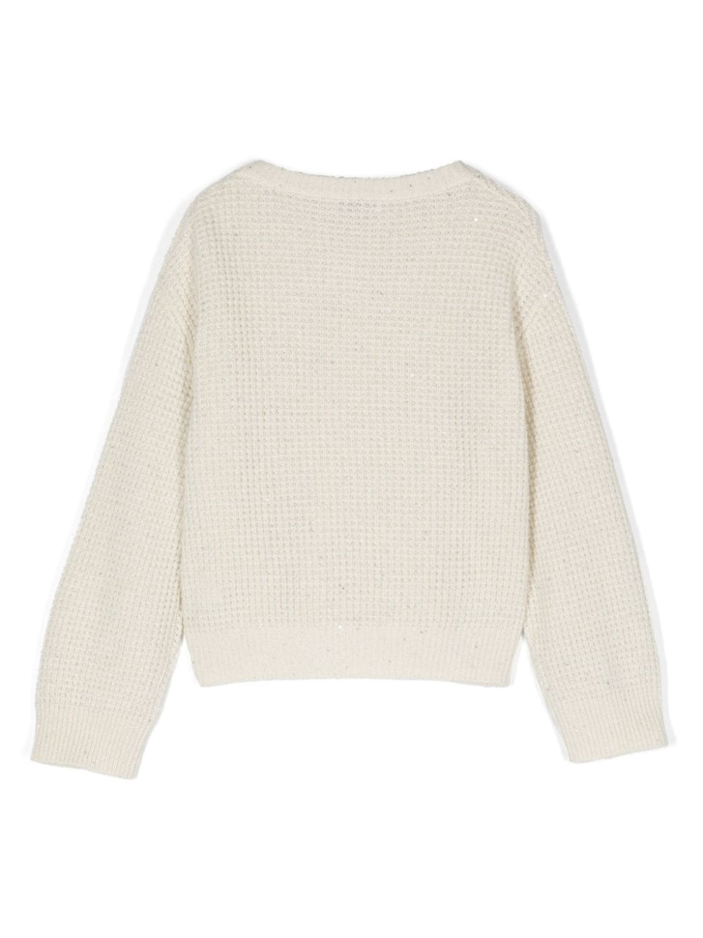 Maglione scintillante per bambina Brunello Cucinelli Kids beige con scollo rotondo - Rubino Kids