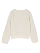 Maglione scintillante per bambina Brunello Cucinelli Kids beige con scollo rotondo - Rubino Kids