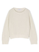 Maglione scintillante per bambina Brunello Cucinelli Kids beige con scollo rotondo - Rubino Kids