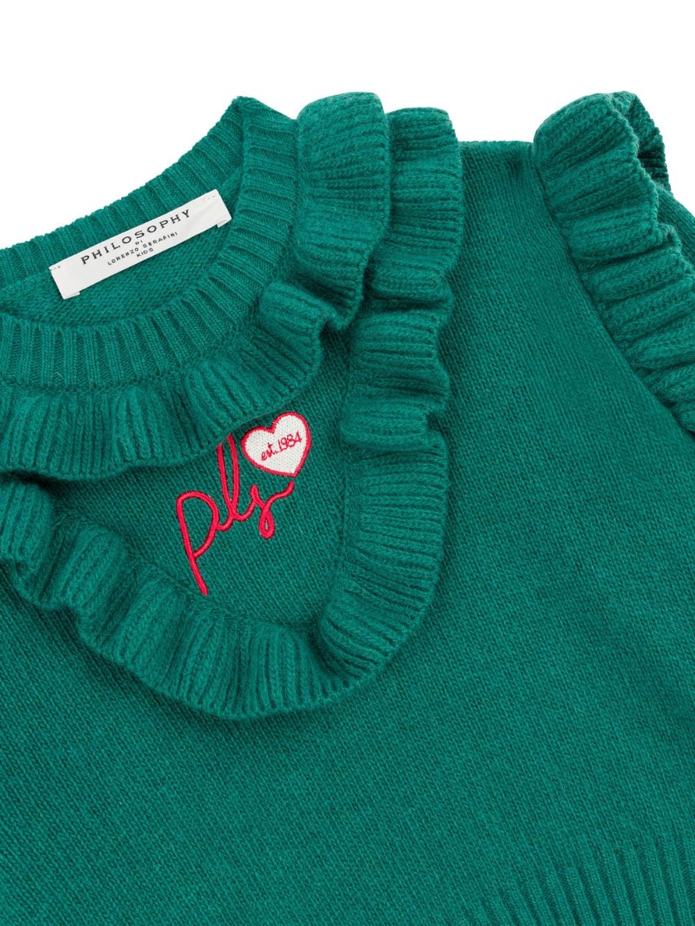 Maglione verde per bambina con ruches Philosophy Di Lorenzo Serafini Kids - Rubino Kids