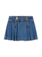 Minigonna Medusa denim plissettata per bambina Versace Kids blu con chiusura con doppio bottone - Rubino Kids