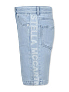 Pantaloncini con stampa logo per bambino Stella McCartney Kids azzurro con passanti per cintura - Rubino Kids