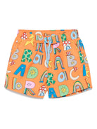 Pantaloncini da bagno con stampa illustrativa per neonato Stella McCartney Kids arancione con cintura elasticizzata - Rubino Kids