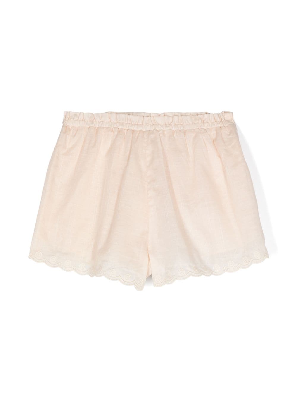 Pantaloncini di cotone ricamati a fiori per bambina ZIMMERMANN Kids beige con orlo smerlato - Rubino Kids