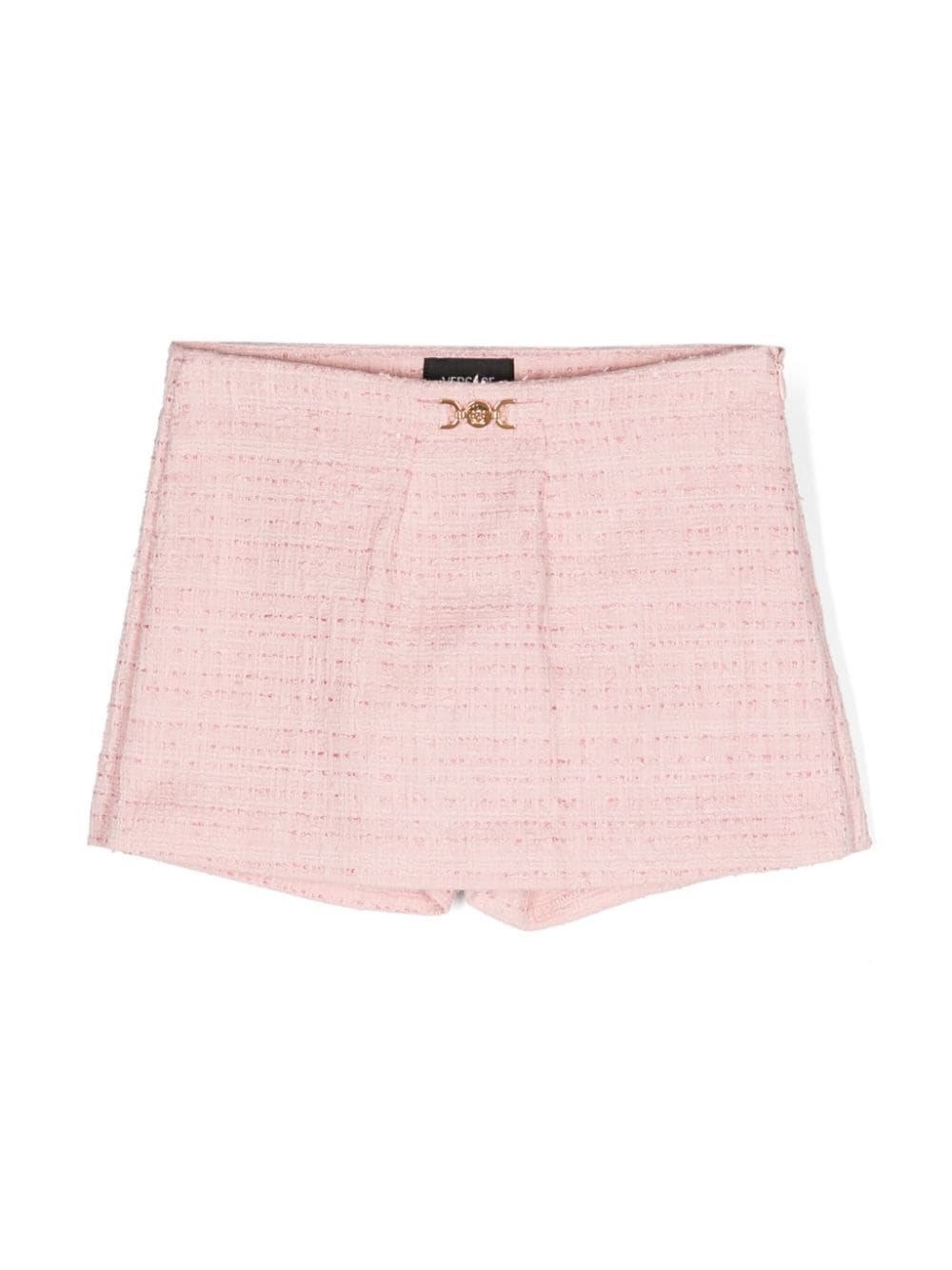 Pantaloncini in tweed con testa di Medusa per bambina Versace Kids rosa con vita media - Rubino Kids