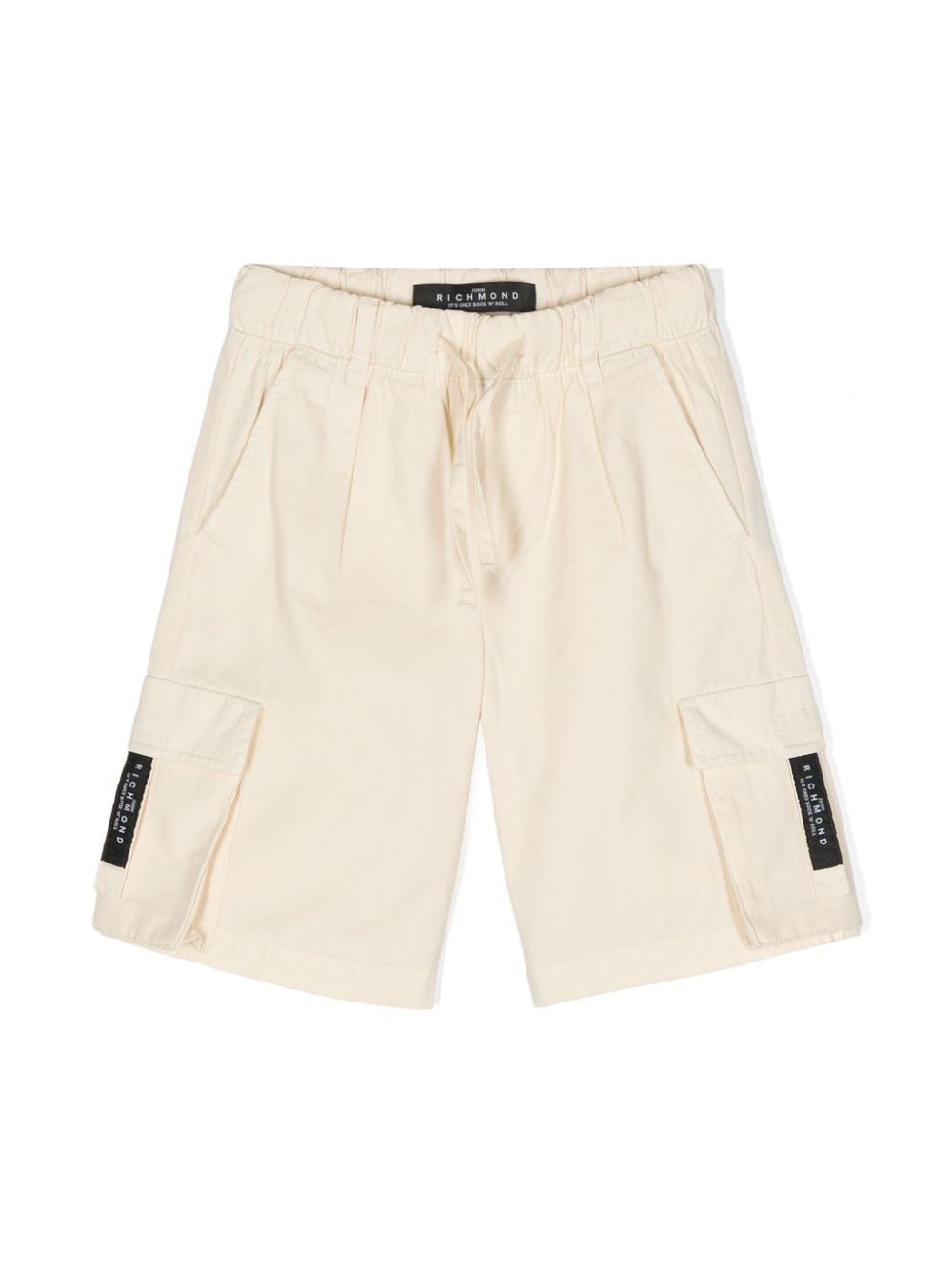 Pantaloncini per bambino John Richmond Junior beige con applicazioni frontali con logo - Rubino Kids