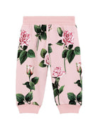 Pantaloni a fiori per neonata Dolce & Gabbana Kids rosa con orli a coste - Rubino Kids