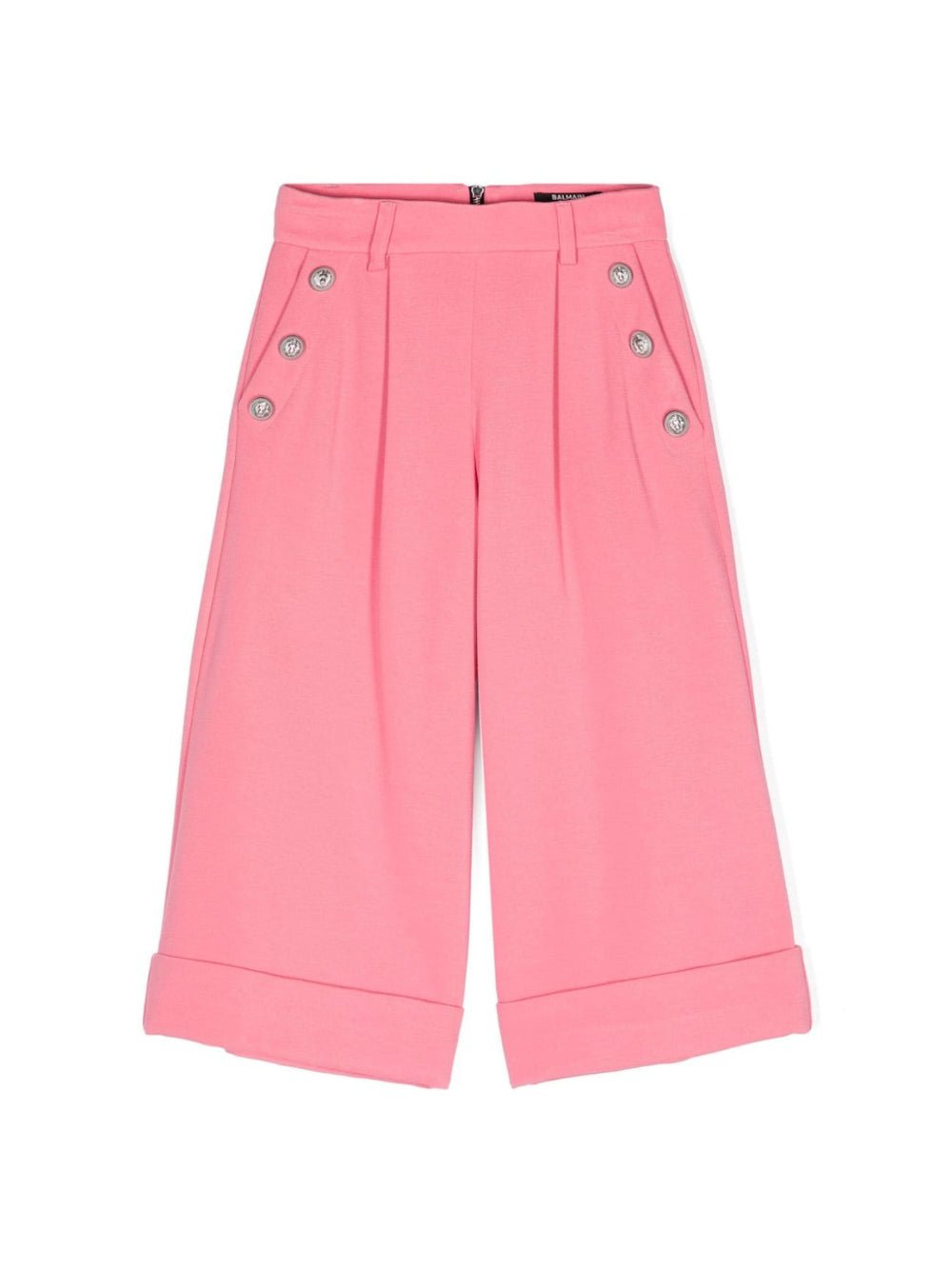 Pantaloni a gamba larga con pieghe per bambina Balmain Kids rosa con orlo risvoltato - Rubino Kids