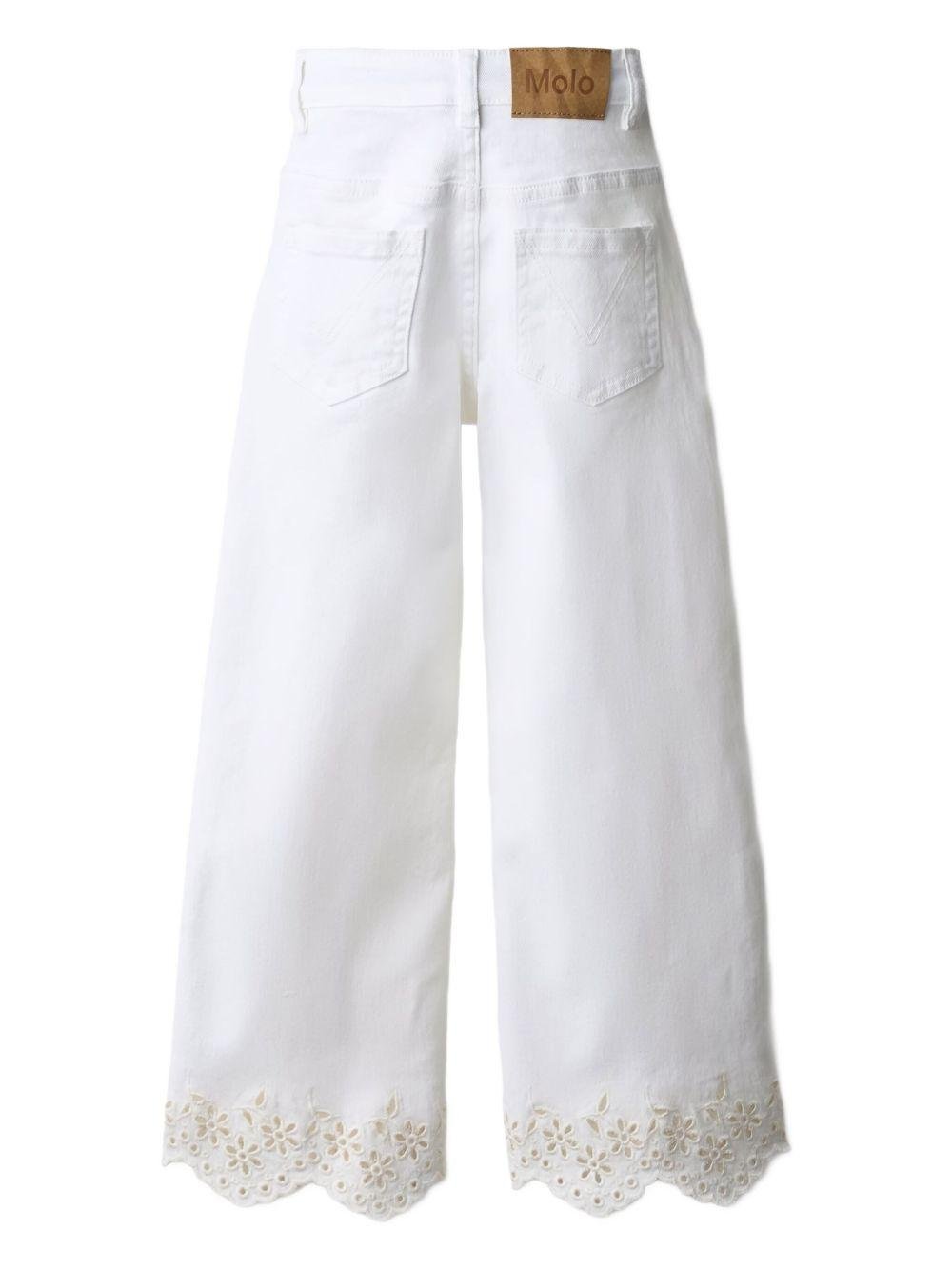 Pantaloni Ava per bambina Molo bianchi con rifinitura con occhielli - Rubino Kids