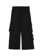 Pantaloni cargo in jersey per bambina MSGM Kids nero con gamba larga - Rubino Kids