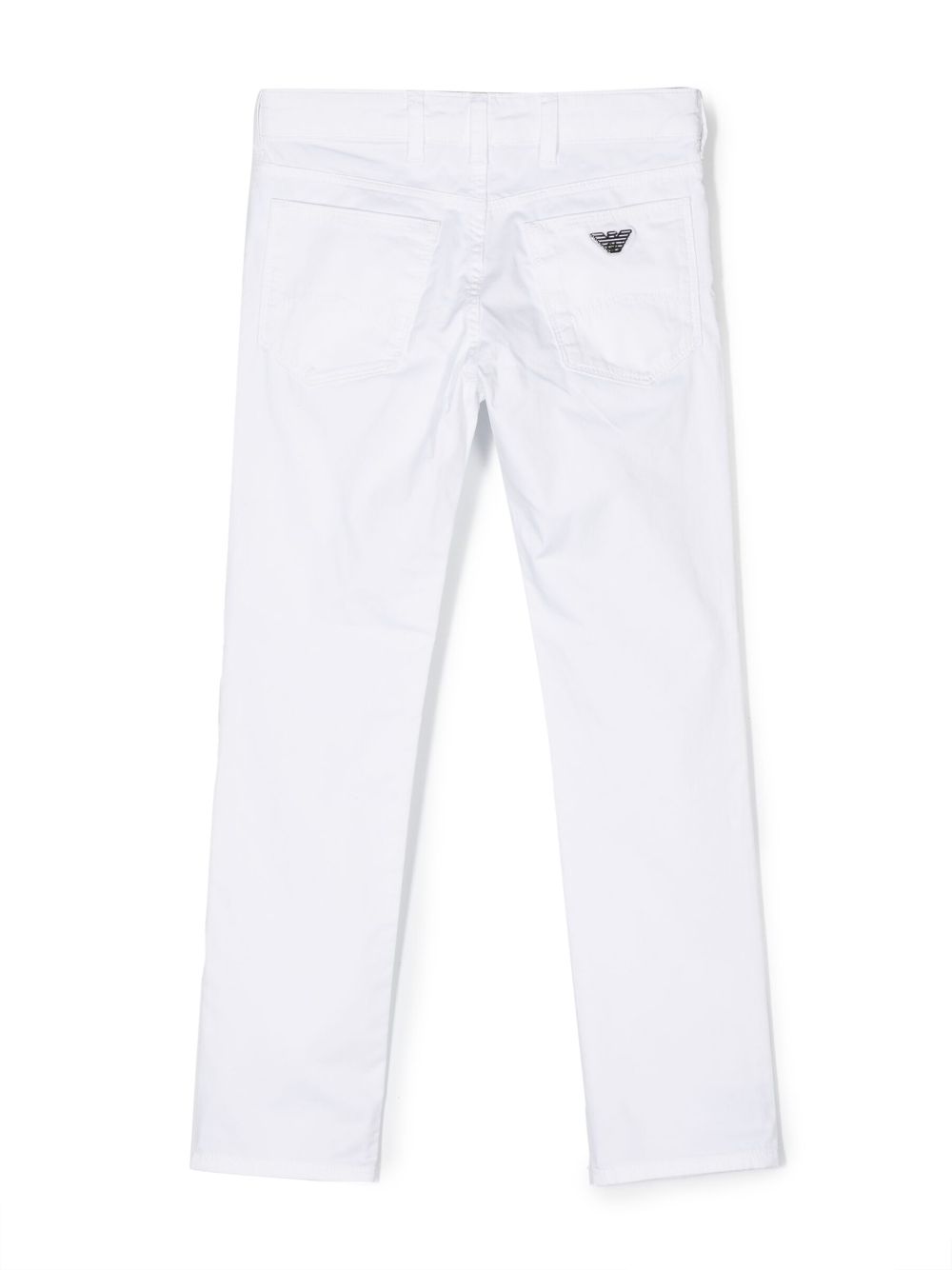 Pantaloni chino per bambino Emporio Armani Kids bianco con placca con logo color argento - Rubino Kids