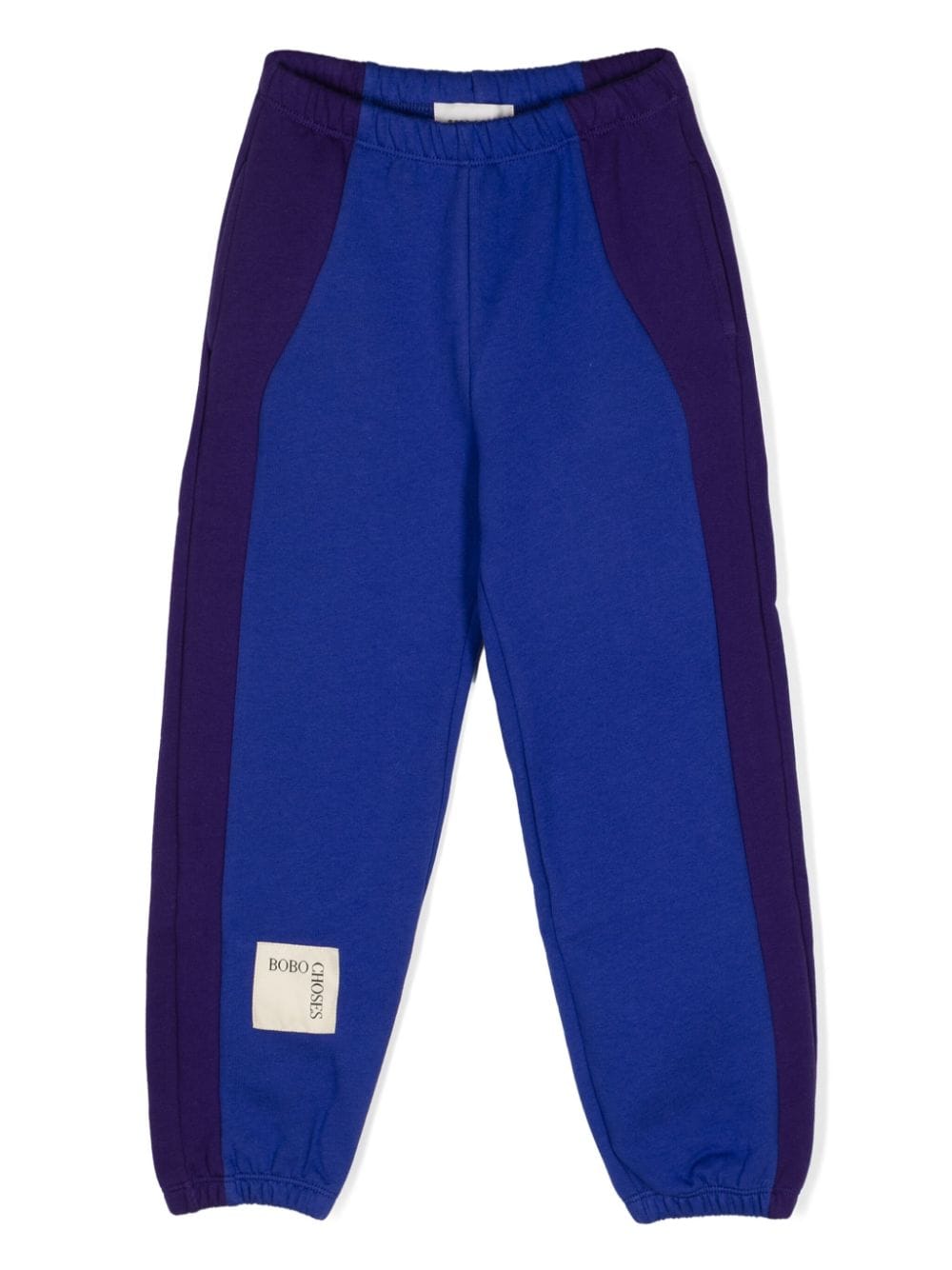 Pantaloni color block per bambino Bobo Choses blu con toppa con logo sul davanti - Rubino Kids