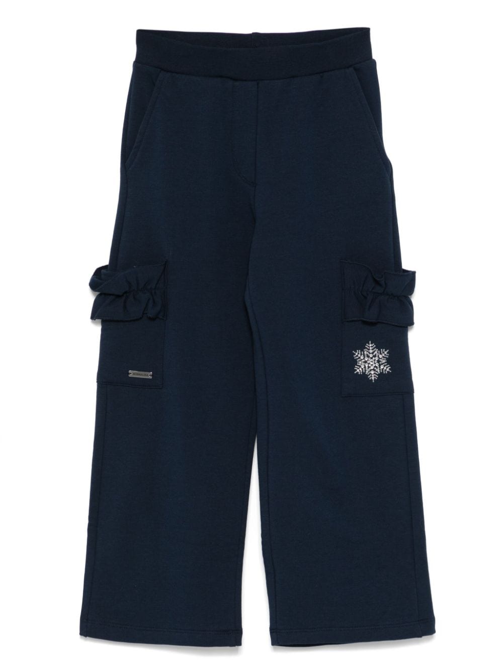 Pantaloni con decorazione per bambina Monnalisa blu con due tasche laterali - Rubino Kids