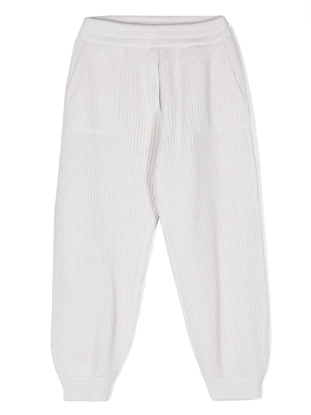 Pantaloni con fili metallici per bambina Brunello Cucinelli Kids beige con stile pull - on - Rubino Kids