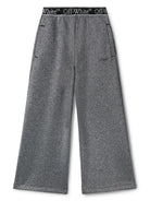 Pantaloni con logo in vita stile libro per bambina Off - White Kids grigio con gamba larga - Rubino Kids