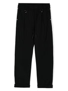 Pantaloni con logo jacquard per bambino John Richmond Junior nero con anelli a D - Rubino Kids