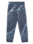 Pantaloni con stampa per bambino Emporio Armani Kids blu con orli a coste - Rubino Kids