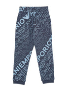 Pantaloni con stampa per bambino Emporio Armani Kids blu con orli a coste - Rubino Kids