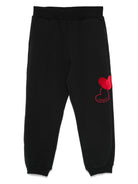 Pantaloni da tuta a forma di cuore per bambina Monnalisa neri con elastico in vita - Rubino Kids