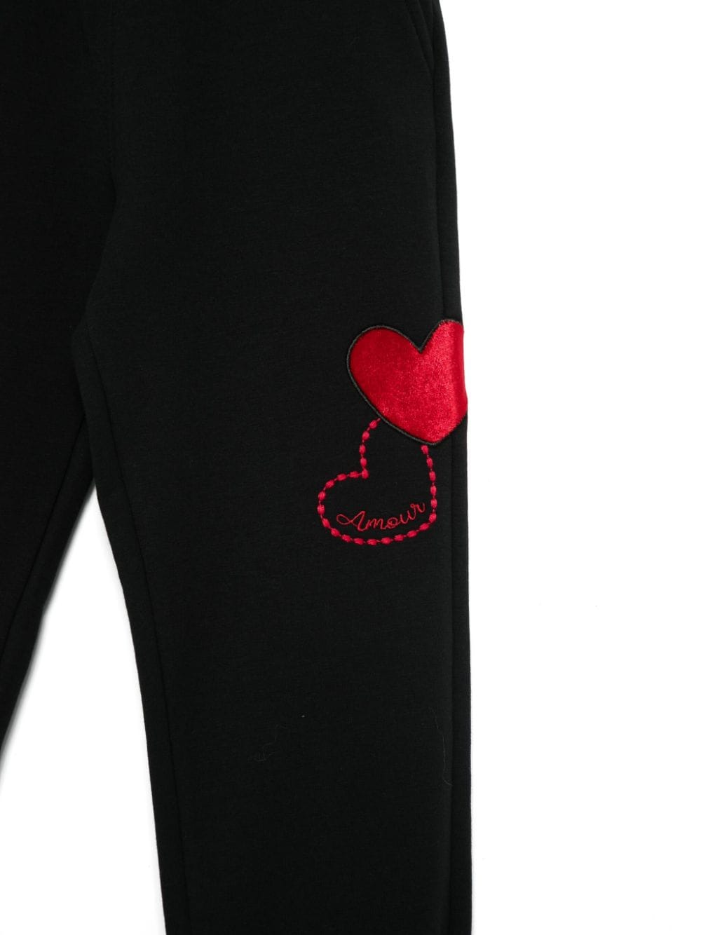 Pantaloni da tuta a forma di cuore per bambina Monnalisa neri con elastico in vita - Rubino Kids