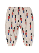 Pantaloni da tuta Little Tin Soldiers per neonato Bobo Choses beige con logo ricamato sul lato - Rubino Kids