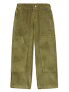 Pantaloni dritti a coste per bambino Palm Angels Kids verde con mini targhetta con logo - Rubino Kids