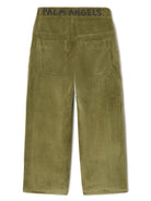 Pantaloni dritti a coste per bambino Palm Angels Kids verde con mini targhetta con logo - Rubino Kids