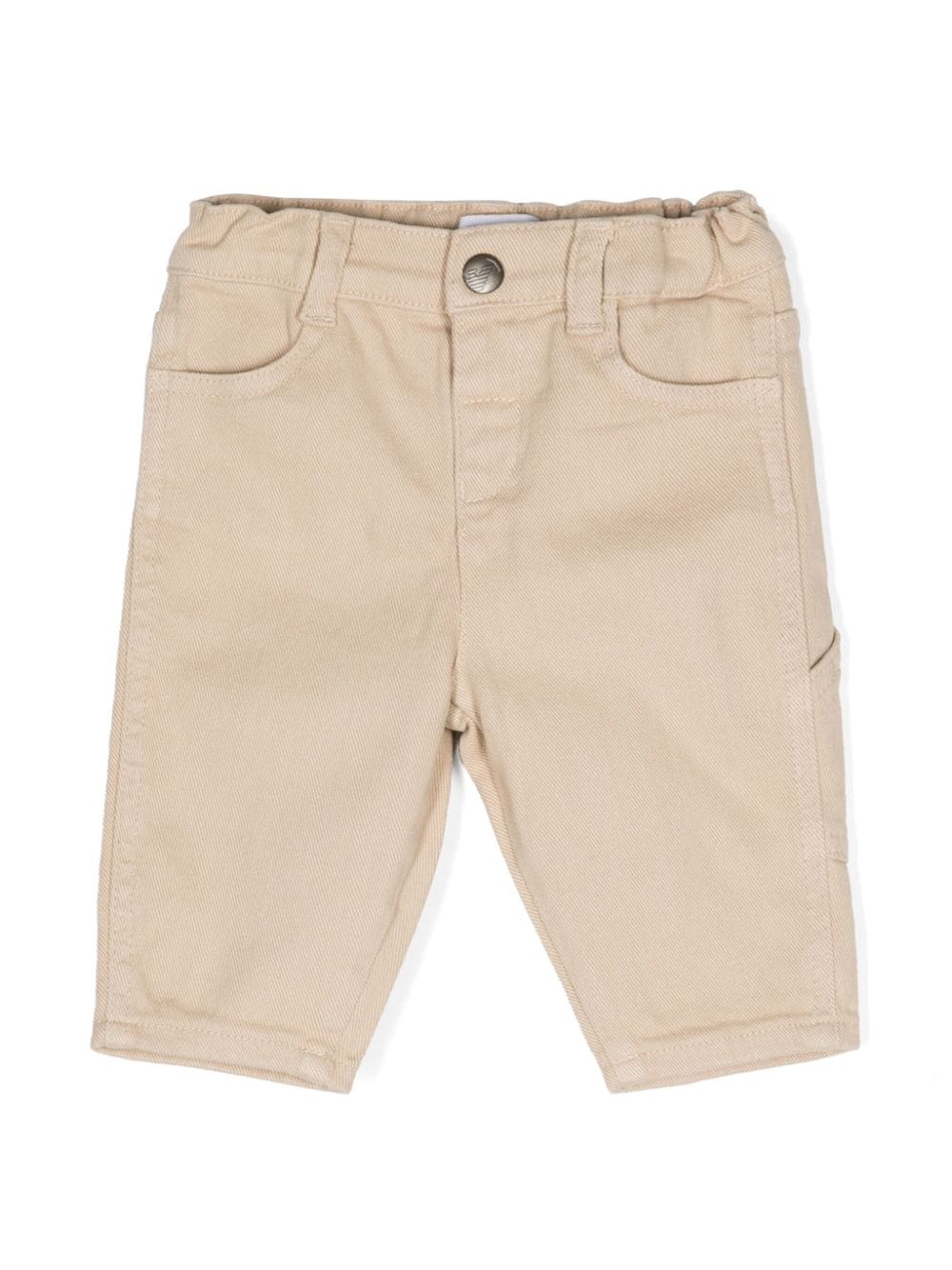 Pantaloni dritti per neonato Emporio Armani Kids beige a vita media in tessuto in twill - Rubino Kids