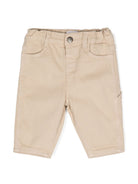 Pantaloni dritti per neonato Emporio Armani Kids beige a vita media in tessuto in twill - Rubino Kids