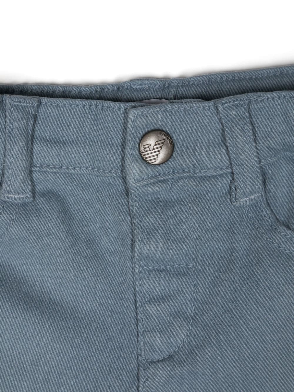 Pantaloni dritti per neonato Emporio Armani Kids blu a vita media in tessuto in twill - Rubino Kids