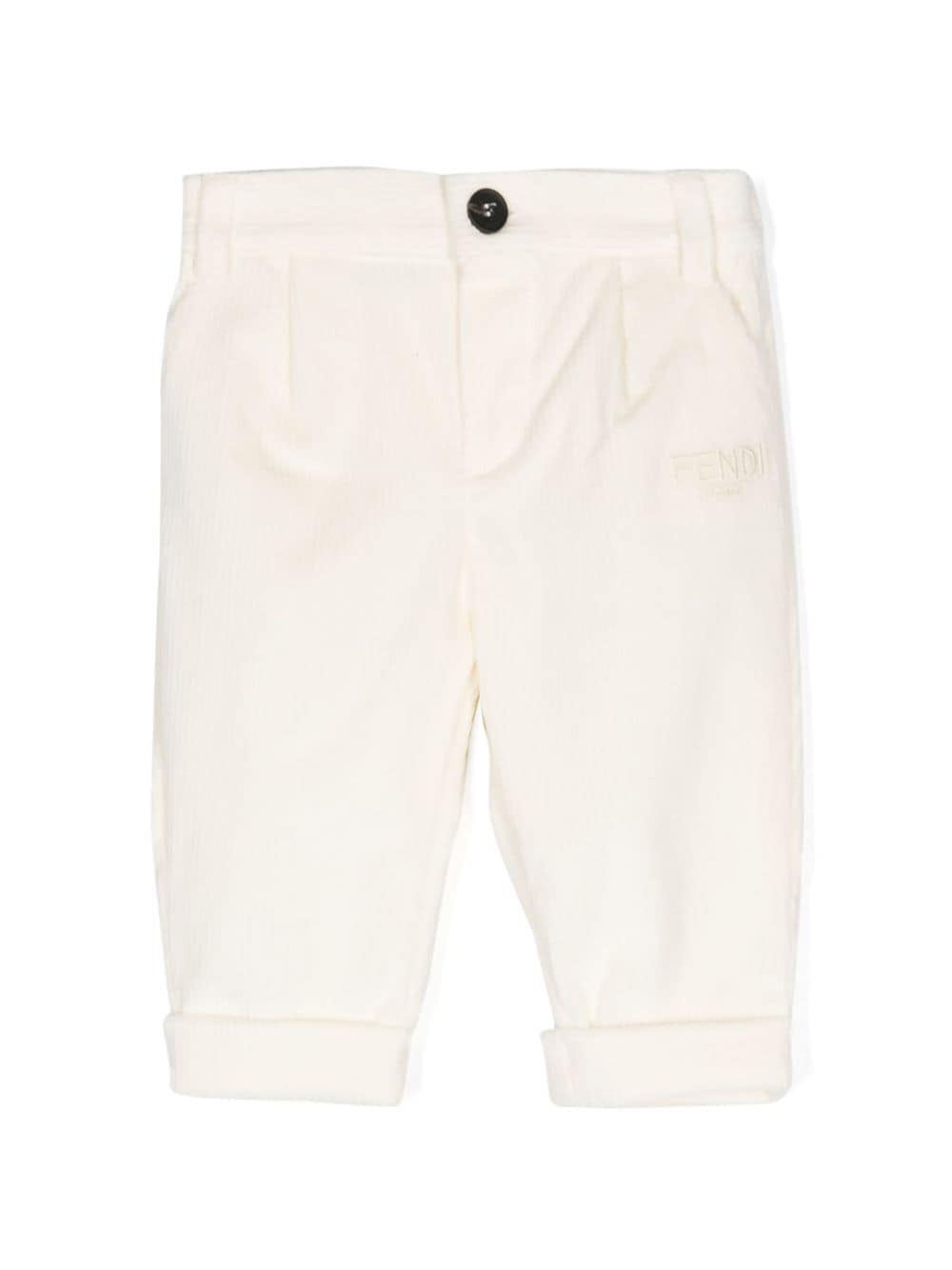 Pantaloni dritti per neonato Fendi Kids beige con tasche a taglio - Rubino Kids