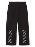 Pantaloni in cotone Off Stamp per bambino Off - White Kids nero con passanti per cintura con stampa Diag - stripe - Rubino Kids