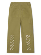 Pantaloni in cotone Off Stamp per bambino Off - White Kids verde con passanti per cintura con stampa Diag - stripe - Rubino Kids