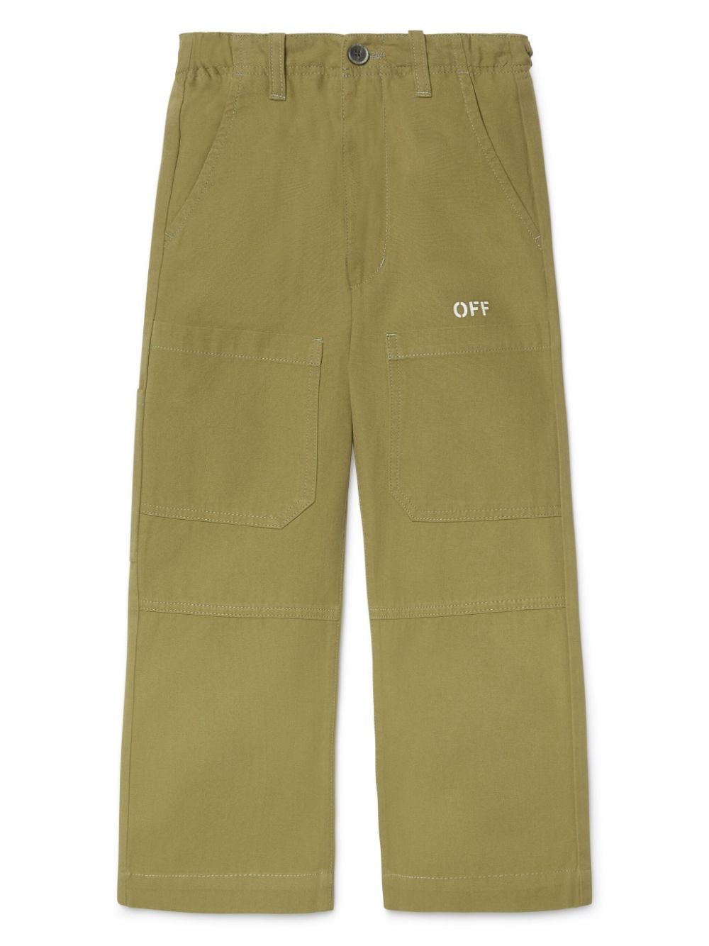 Pantaloni in cotone Off Stamp per bambino Off - White Kids verde con passanti per cintura con stampa Diag - stripe - Rubino Kids