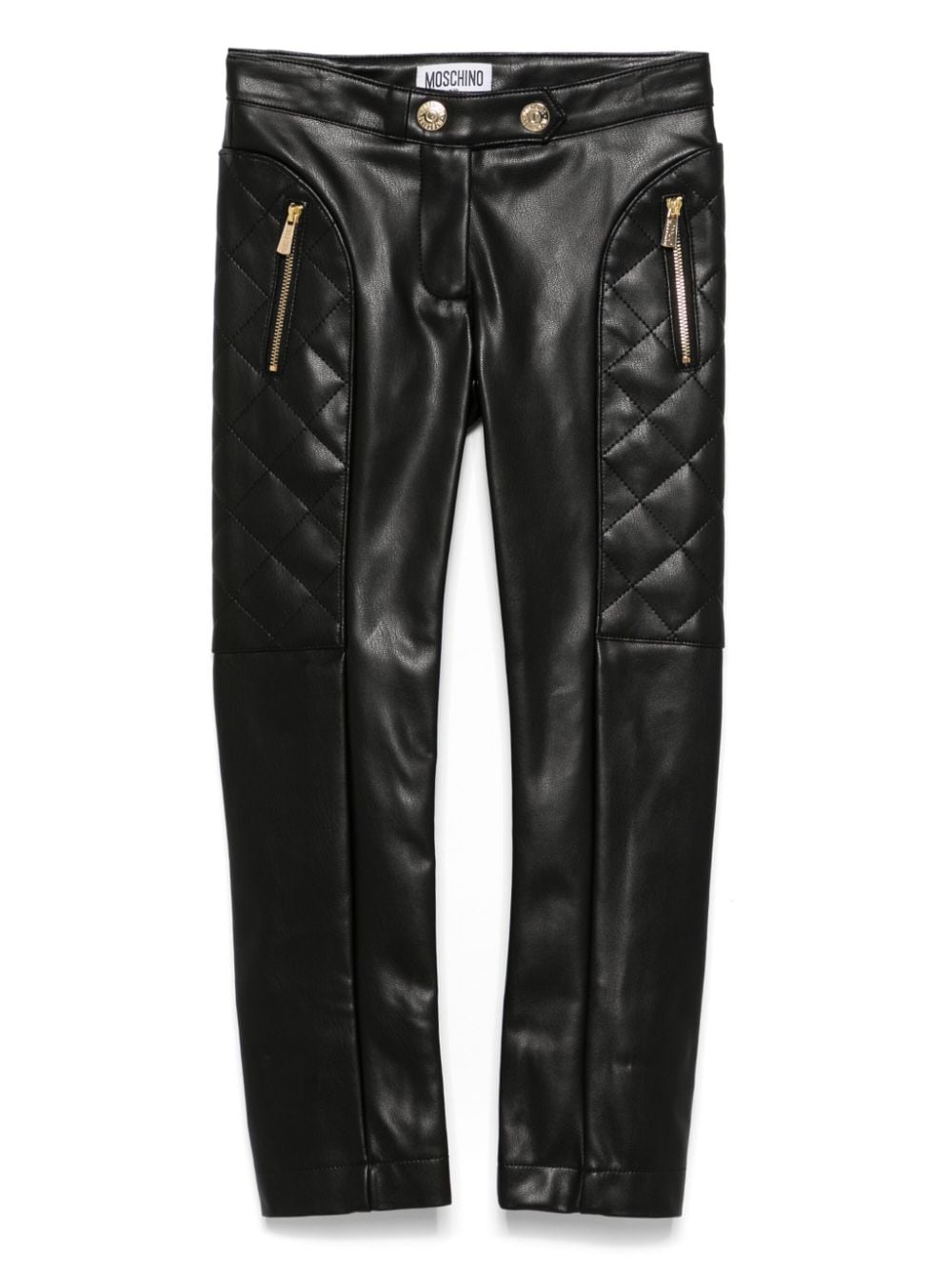 Pantaloni in finta pelle per bambina Moschino Kids nero con taglio sottile - Rubino Kids