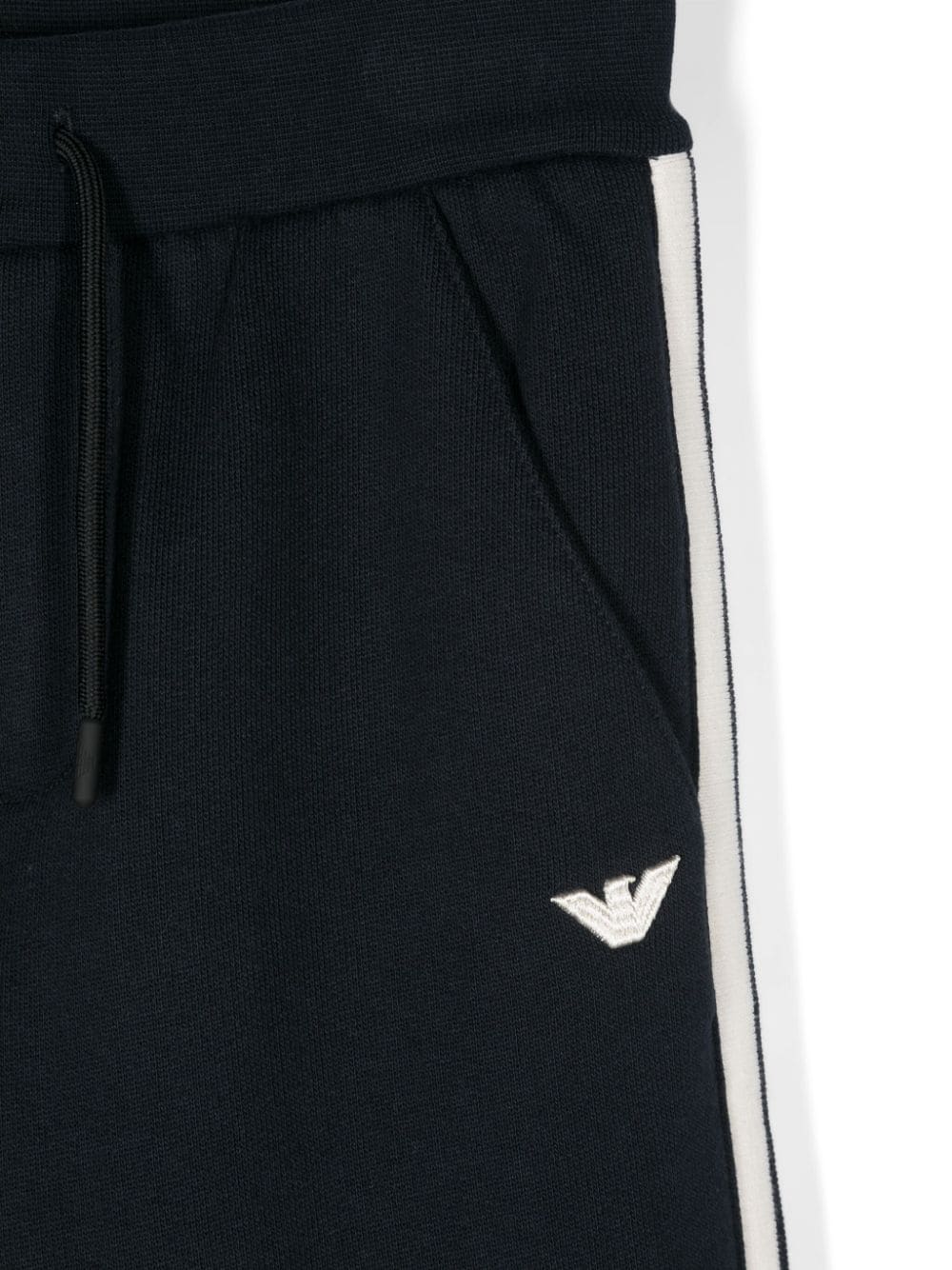 Pantaloni in maglia per bambino Emporio Armani Kids blu con logo - patch - Rubino Kids