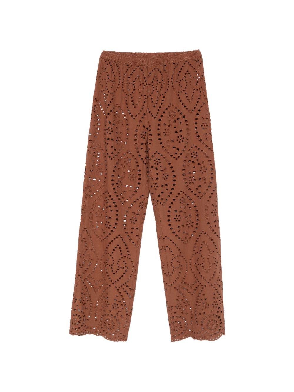 Pantaloni Inez per donna MC2 Saint Barth marroni con decorazioni ricamate - Rubino Kids