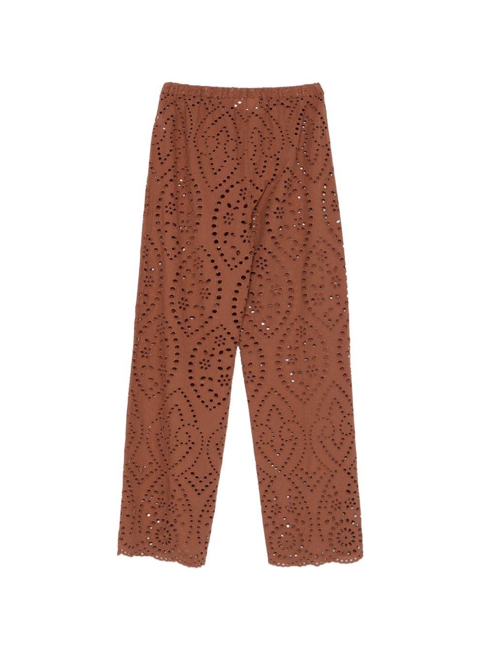 Pantaloni Inez per donna MC2 Saint Barth marroni con decorazioni ricamate - Rubino Kids