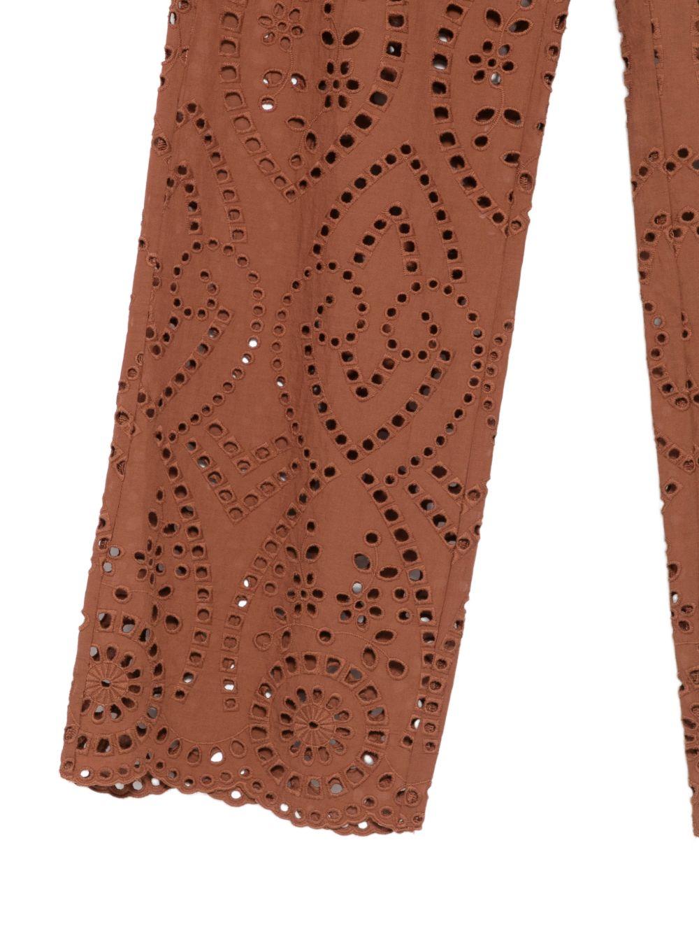 Pantaloni Inez per donna MC2 Saint Barth marroni con decorazioni ricamate - Rubino Kids