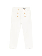 Pantaloni per bambina Balmain Kids bianchi con bottoni dorati - Rubino Kids