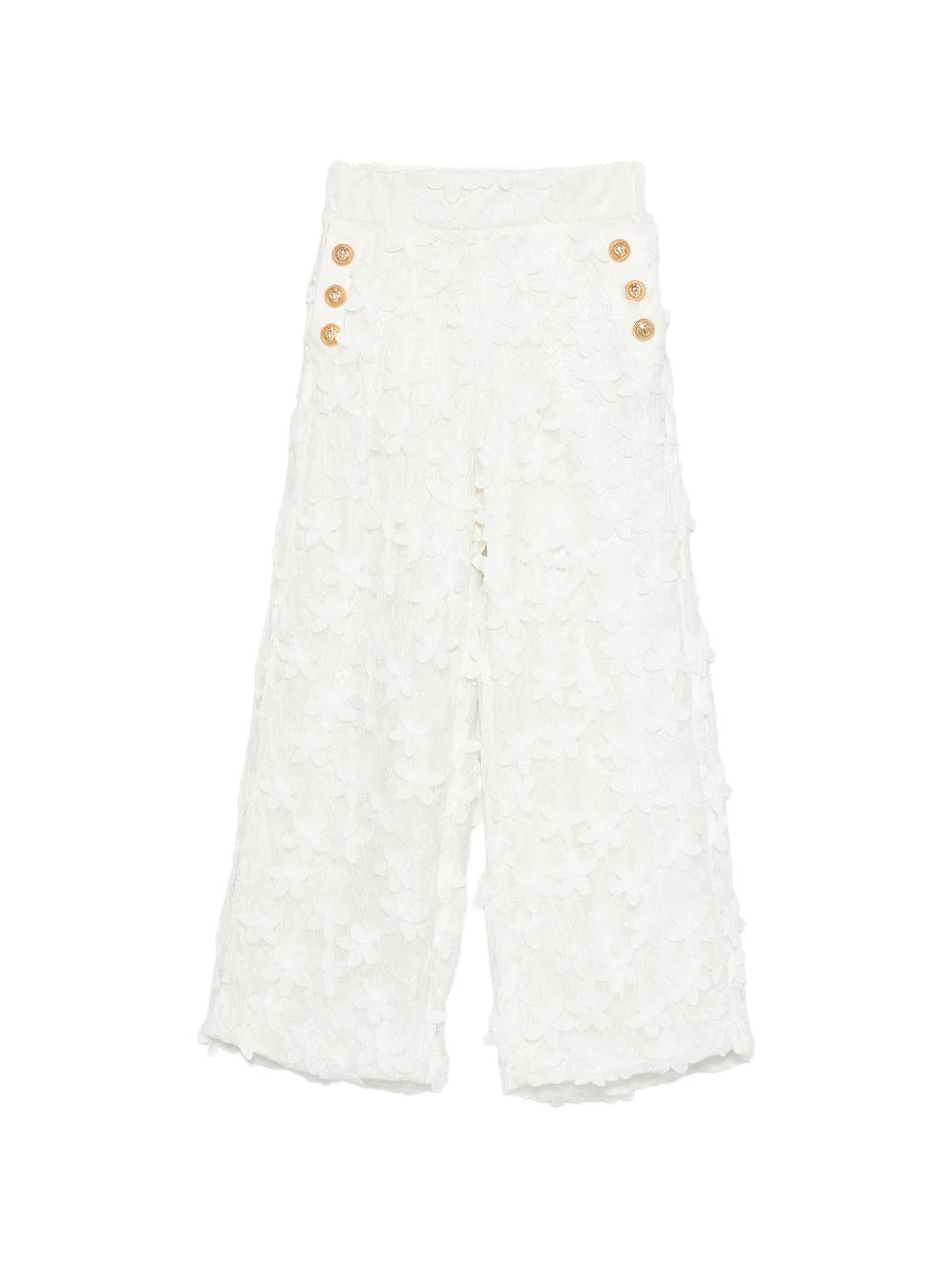 Pantaloni per bambina Balmain Kids bianco con dettaglio con bottoni - Rubino Kids