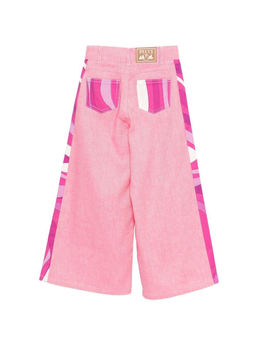 Pantaloni per bambina Emilio Pucci Junior rosa con stampa laterale - Rubino Kids