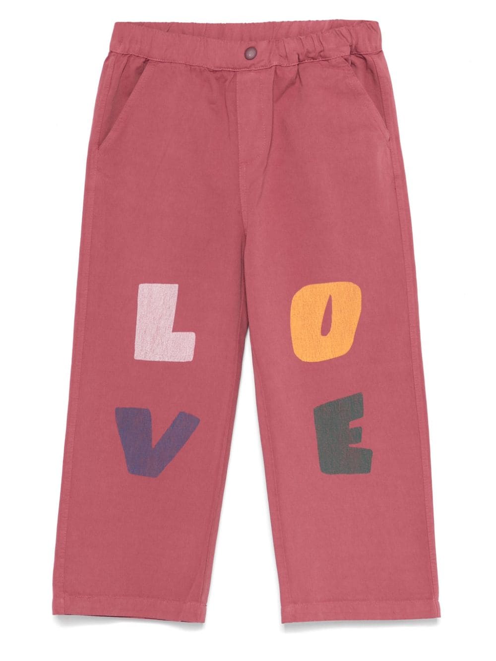 Pantaloni per bambina JELLYMALLOW rosa magenta con stampa Love - Rubino Kids